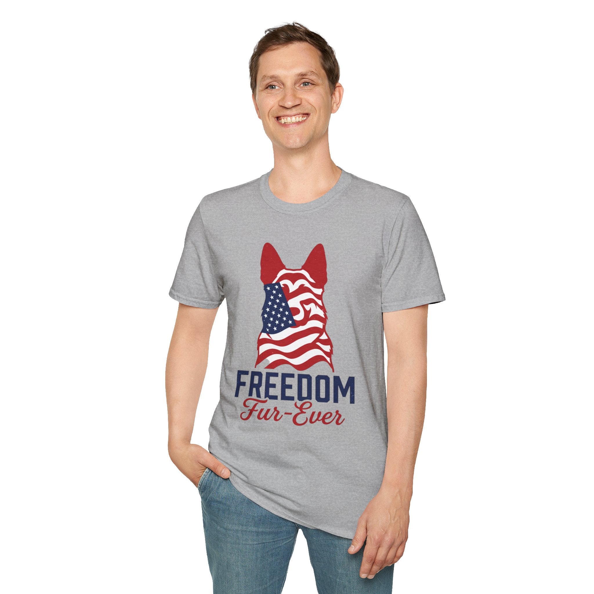 Freedom Fur-Ever Graphic T-Shirt — American Flag Dog Silhouette