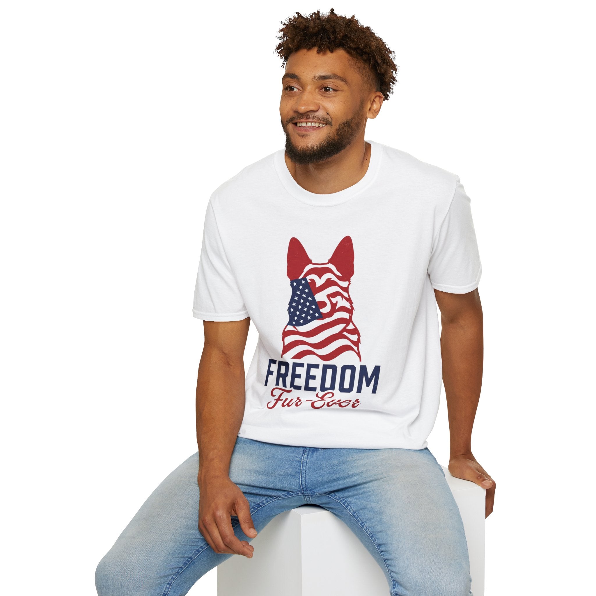 Freedom Fur-Ever Graphic T-Shirt — American Flag Dog Silhouette