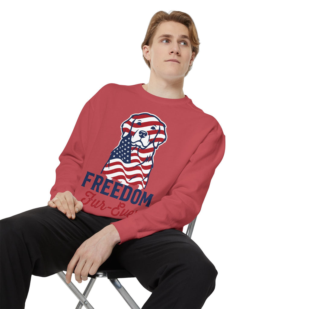 Freedom Fur-Ever Sweatshirt — Patriotic American Flag Dog Crewneck