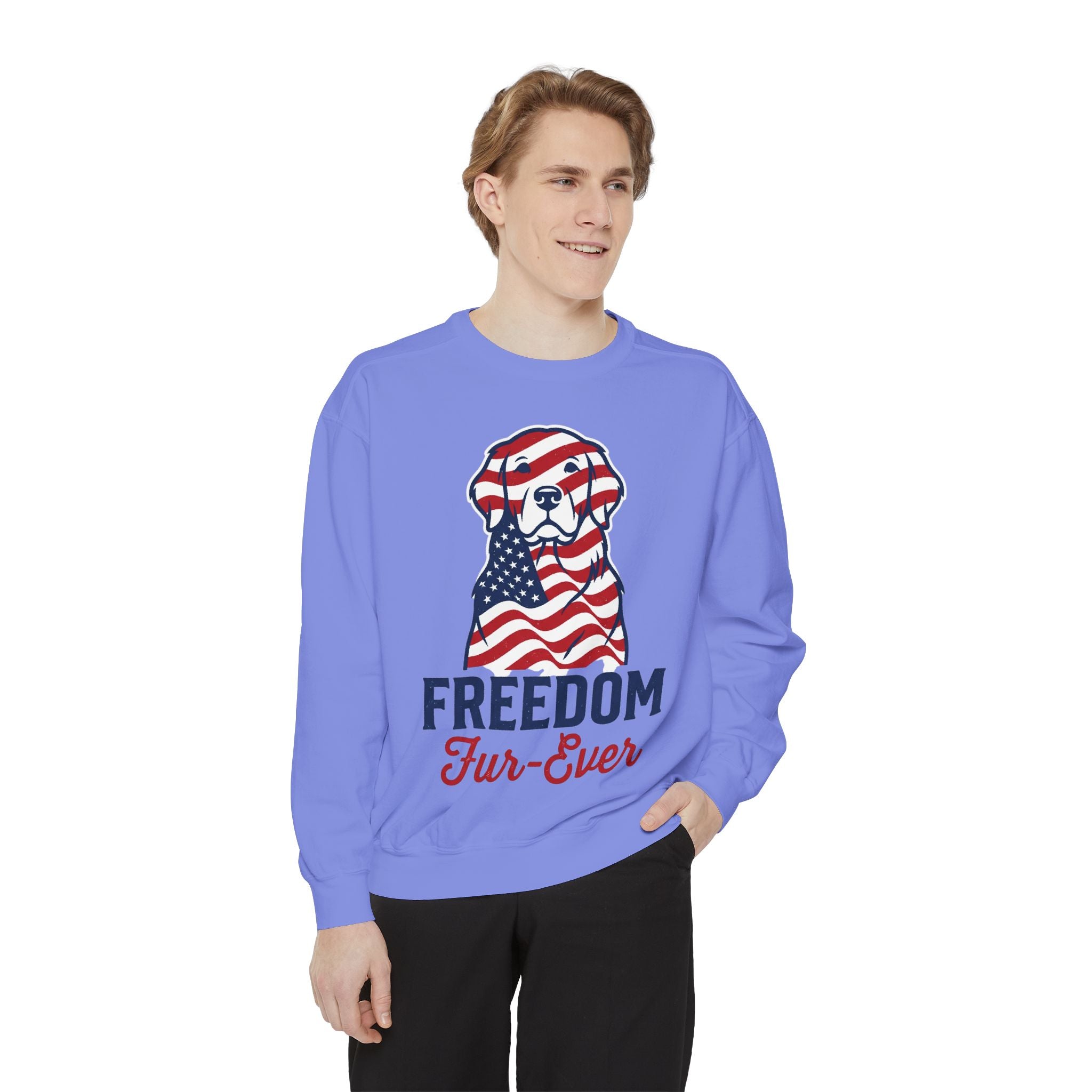 Freedom Fur-Ever Sweatshirt — Patriotic American Flag Dog Crewneck
