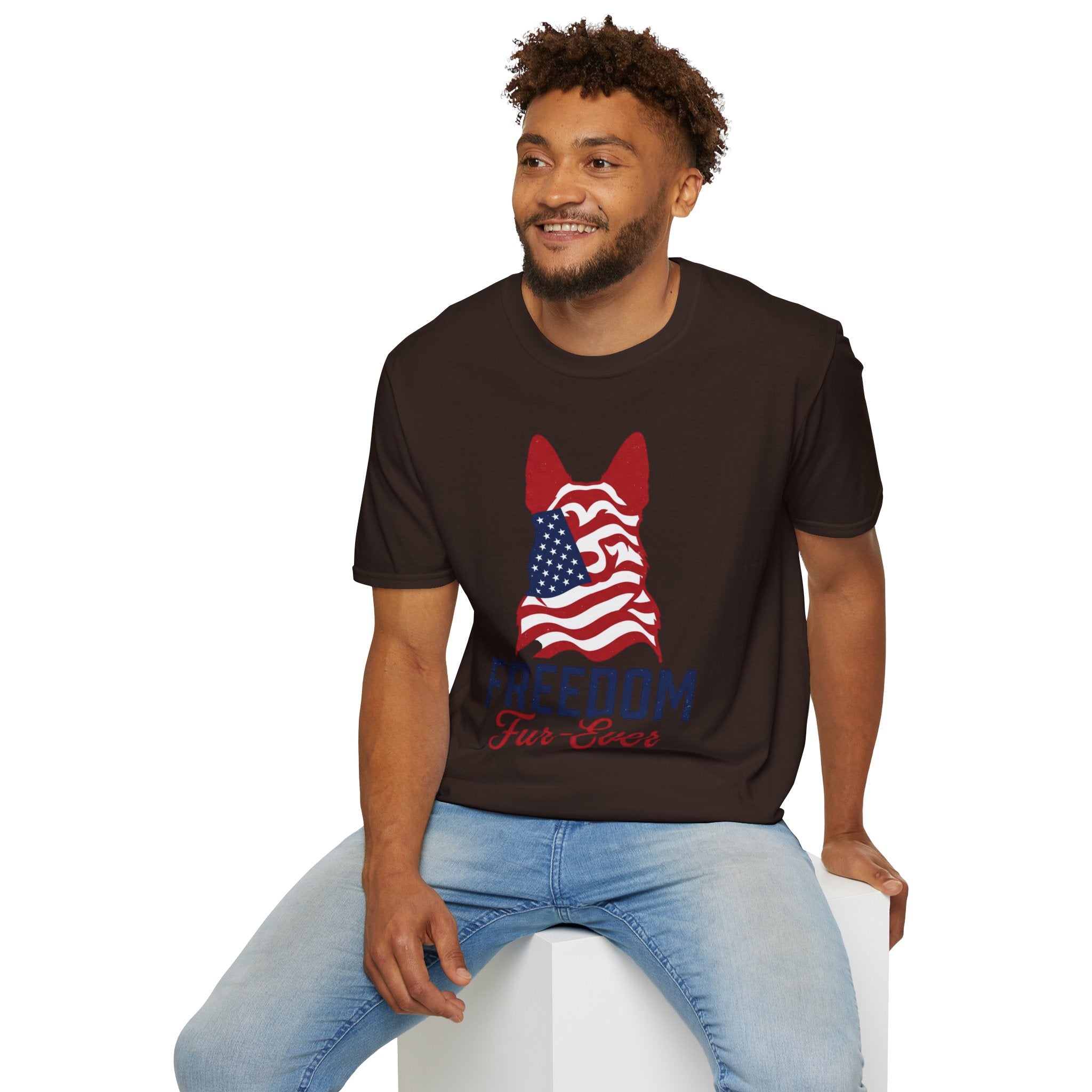 Freedom Fur-Ever Graphic T-Shirt — American Flag Dog Silhouette