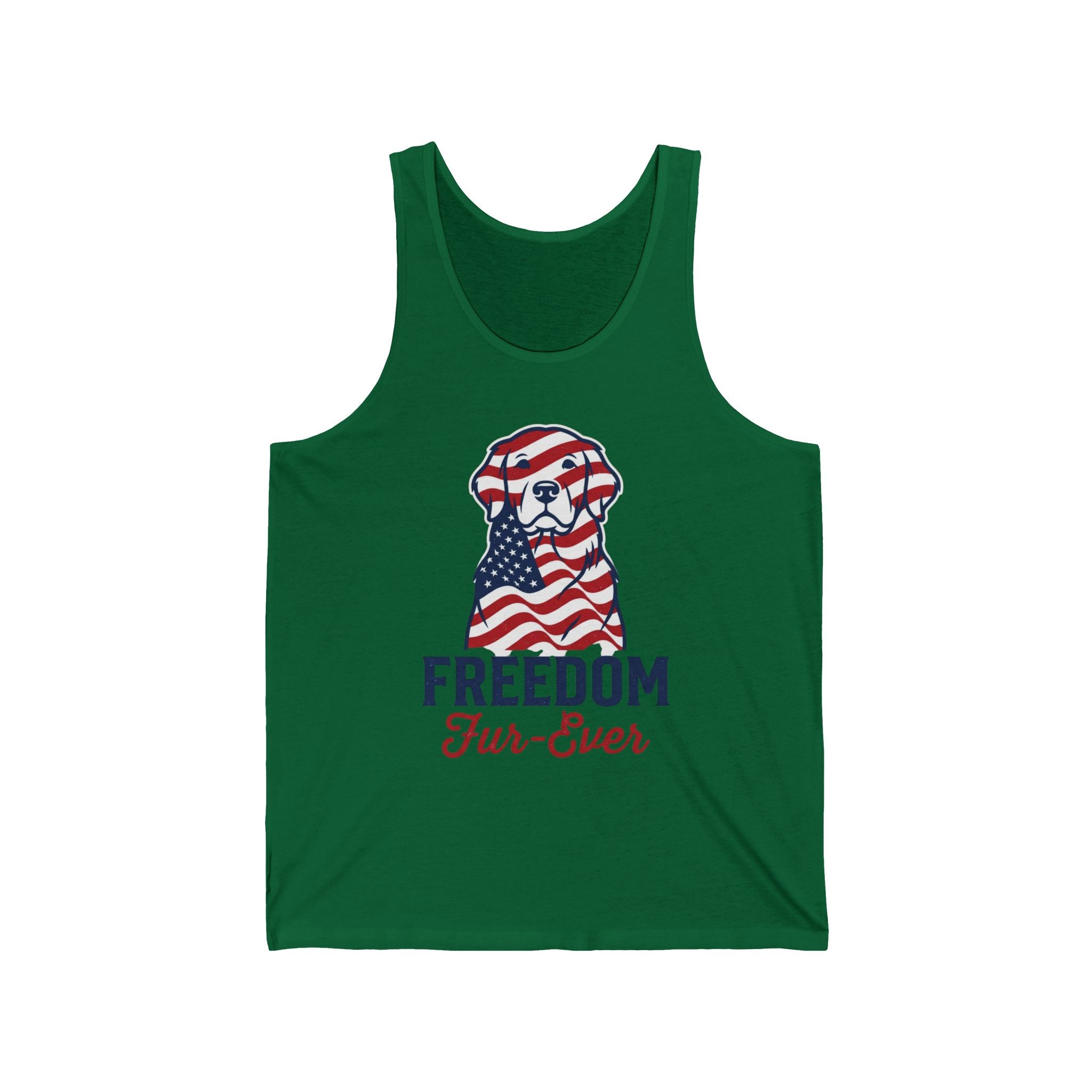 Patriotic Dog Tank Top — "Freedom Fur-Ever" American Flag Pup