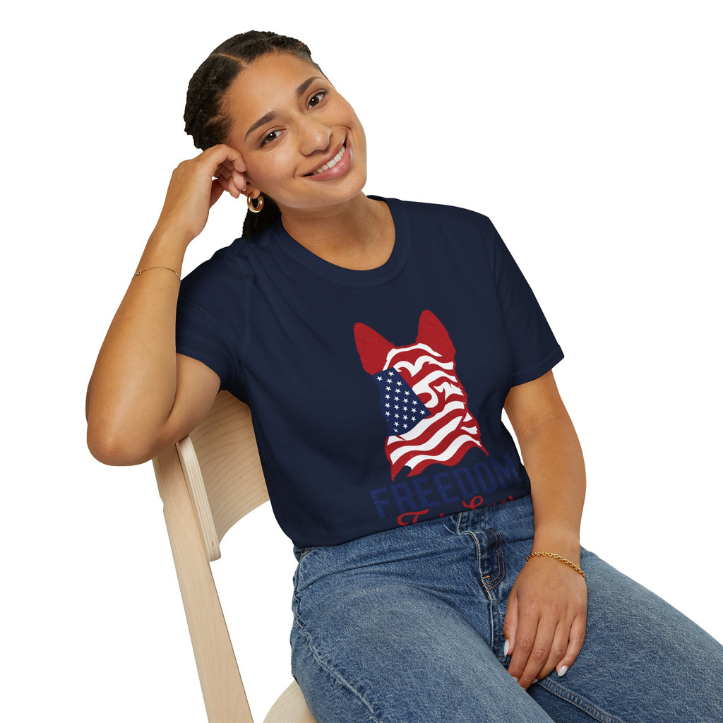 Freedom Fur-Ever Graphic T-Shirt — American Flag Dog Silhouette