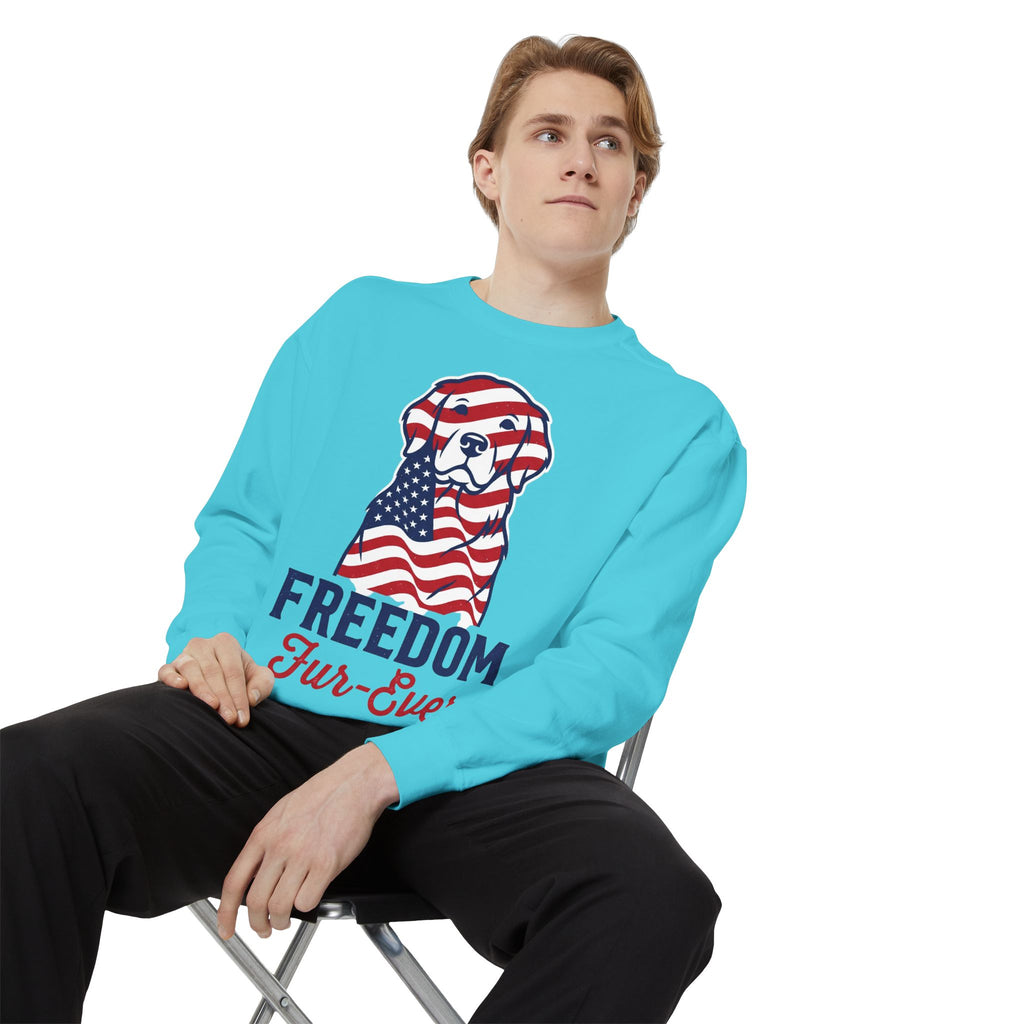 Freedom Fur-Ever Sweatshirt — Patriotic American Flag Dog Crewneck