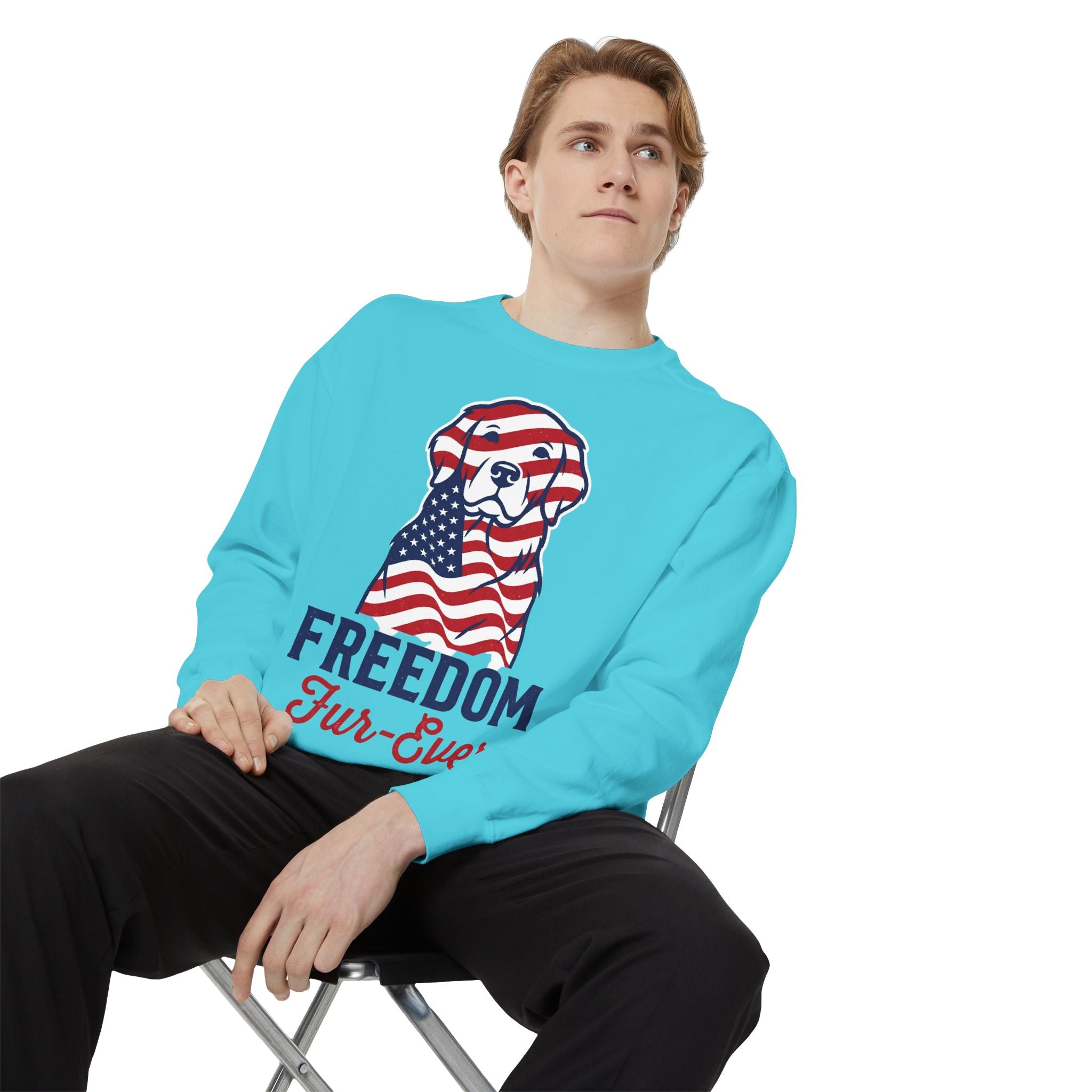 Freedom Fur-Ever Sweatshirt — Patriotic American Flag Dog Crewneck