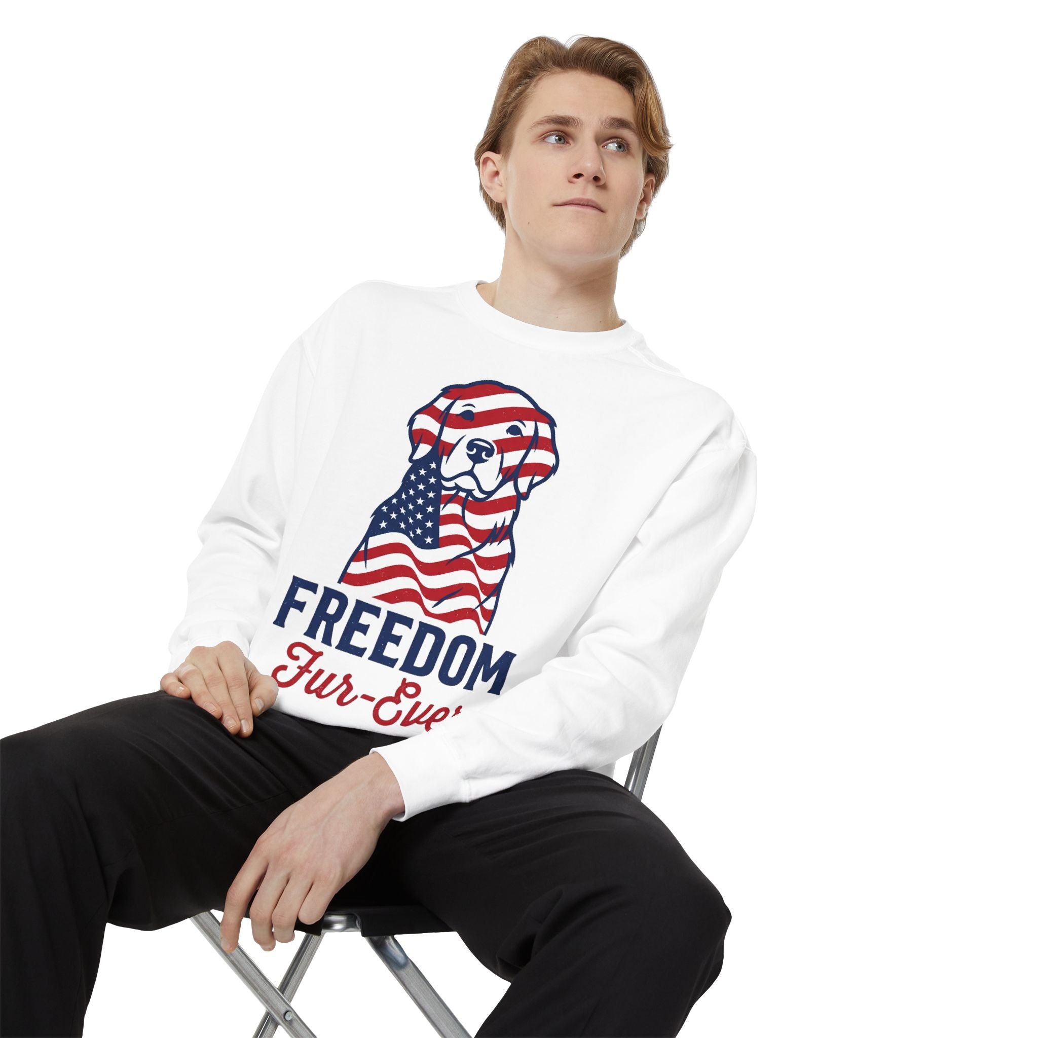 Freedom Fur-Ever Sweatshirt — Patriotic American Flag Dog Crewneck