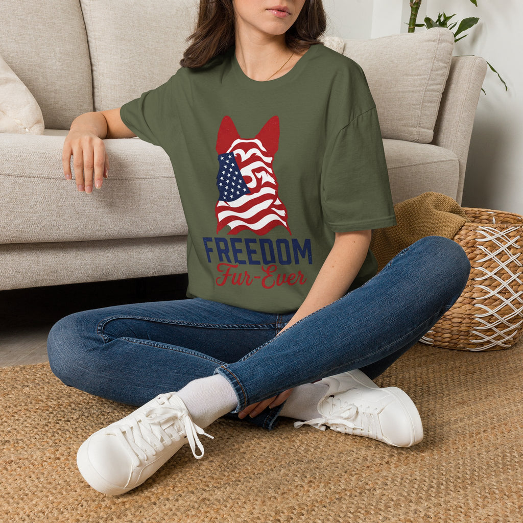 Freedom Fur-Ever Graphic T-Shirt — American Flag Dog Silhouette