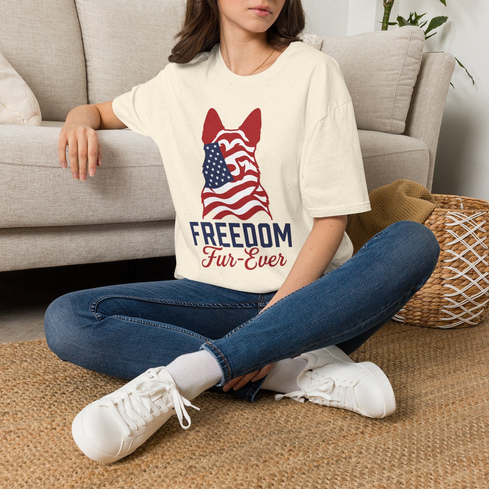 Freedom Fur-Ever Graphic T-Shirt — American Flag Dog Silhouette
