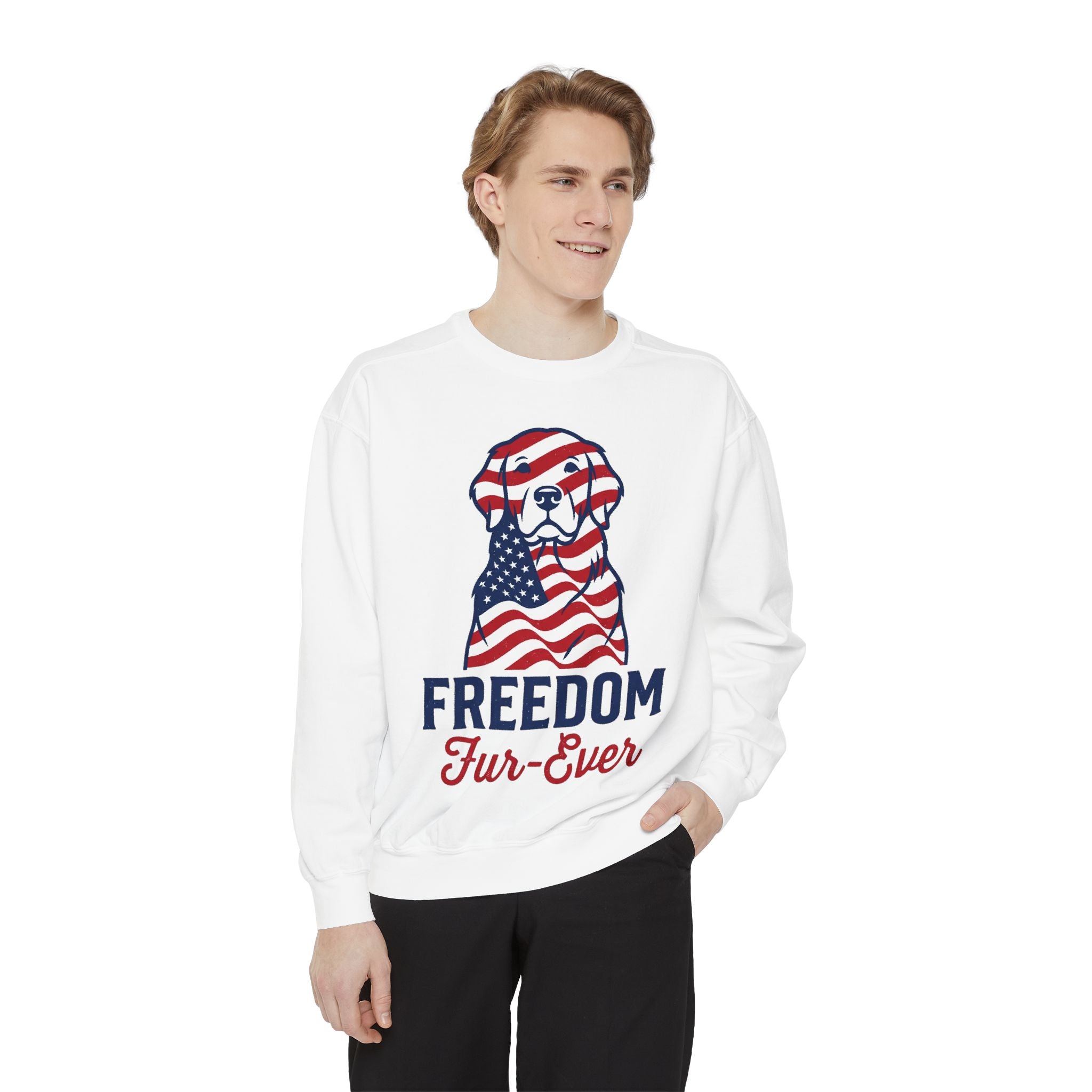 Freedom Fur-Ever Sweatshirt — Patriotic American Flag Dog Crewneck