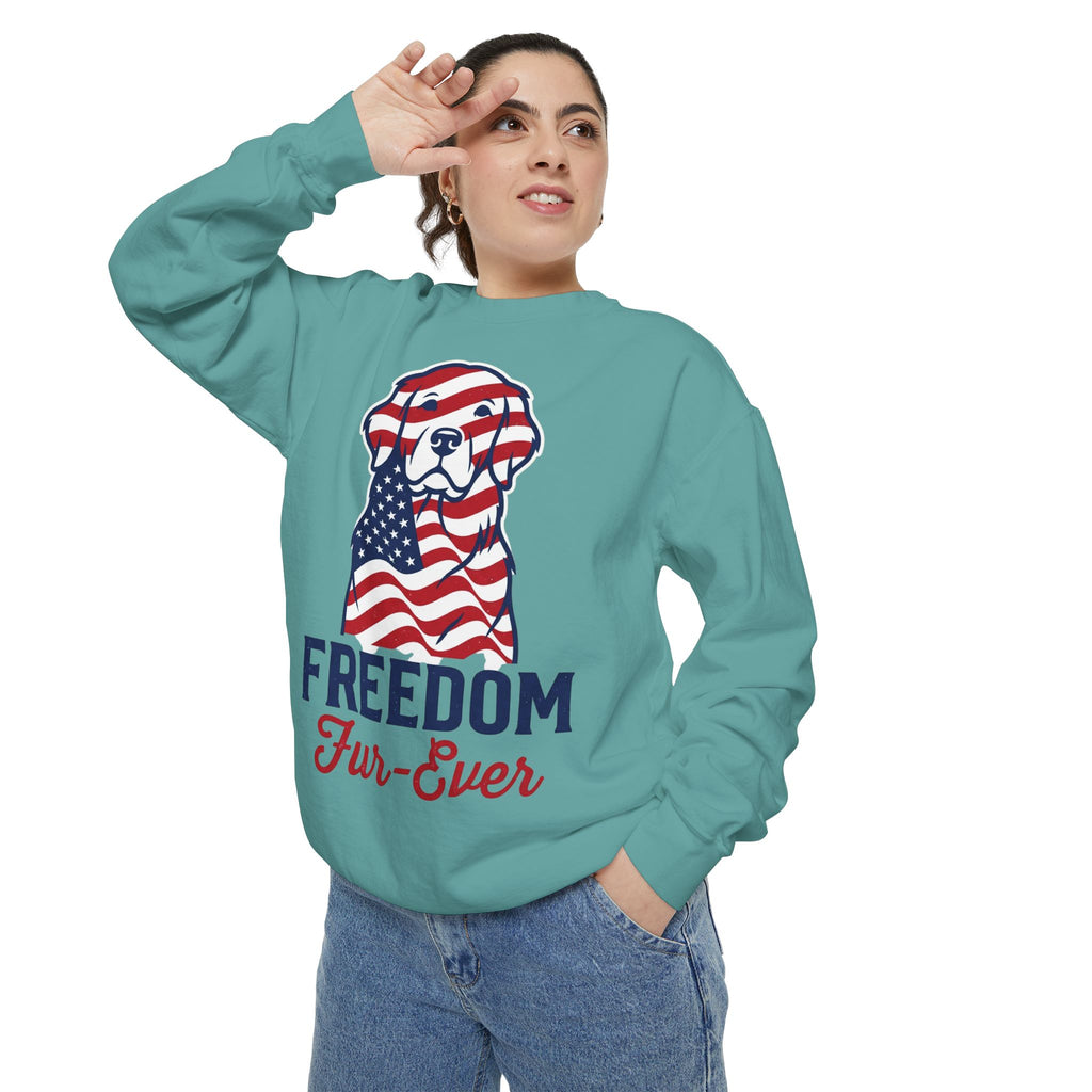 Freedom Fur-Ever Sweatshirt — Patriotic American Flag Dog Crewneck