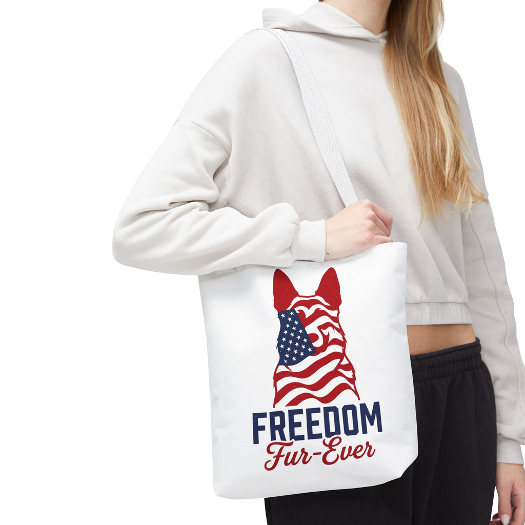 Patriotic Dog Tote — "Freedom Fur-Ever" USA Flag Canvas Bag