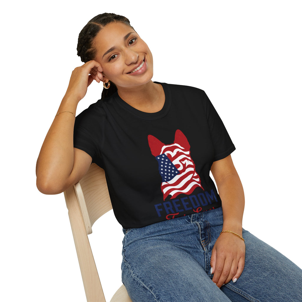 Freedom Fur-Ever Graphic T-Shirt — American Flag Dog Silhouette