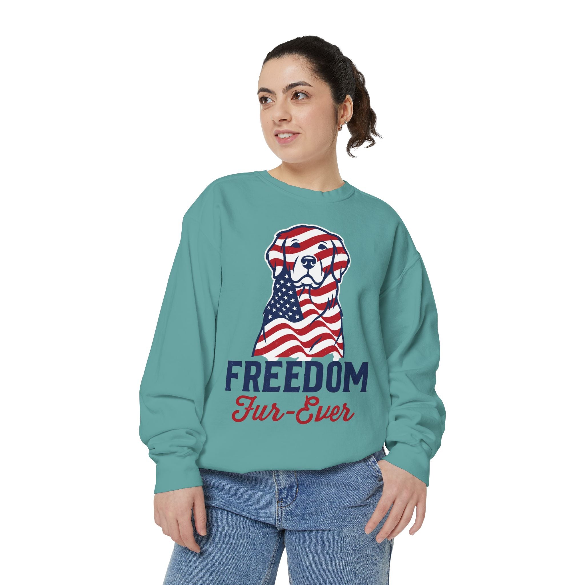 Freedom Fur-Ever Sweatshirt — Patriotic American Flag Dog Crewneck