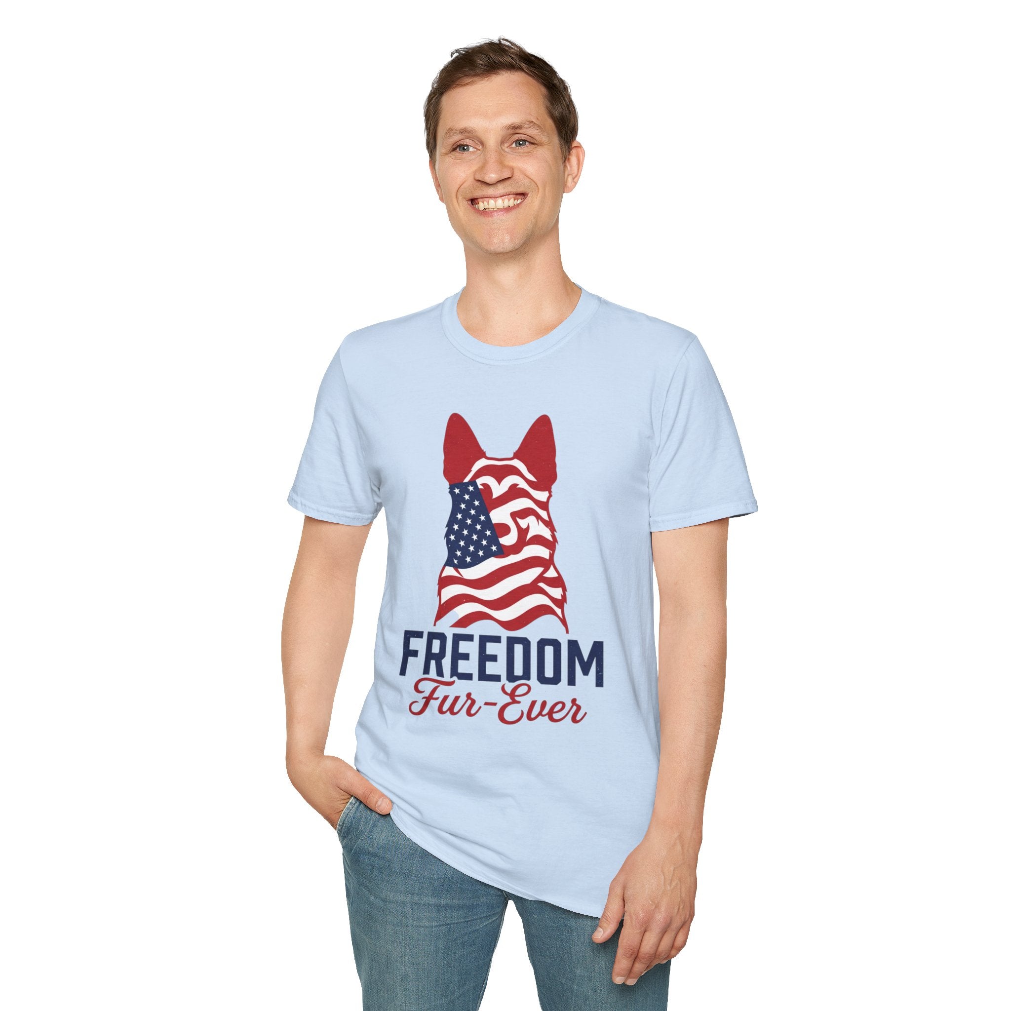 Freedom Fur-Ever Graphic T-Shirt — American Flag Dog Silhouette