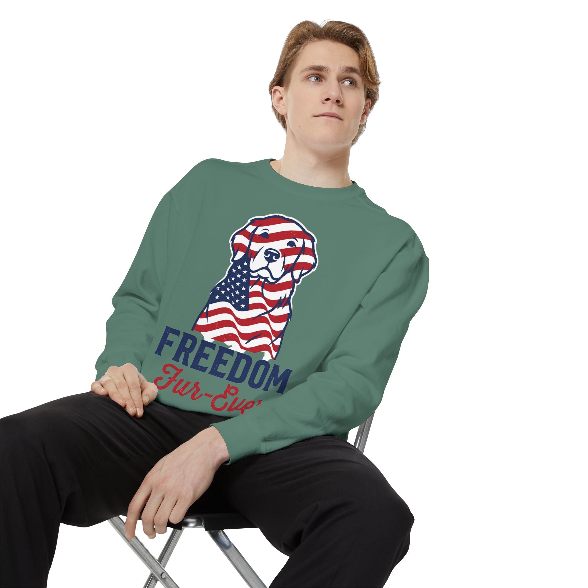 Freedom Fur-Ever Sweatshirt — Patriotic American Flag Dog Crewneck