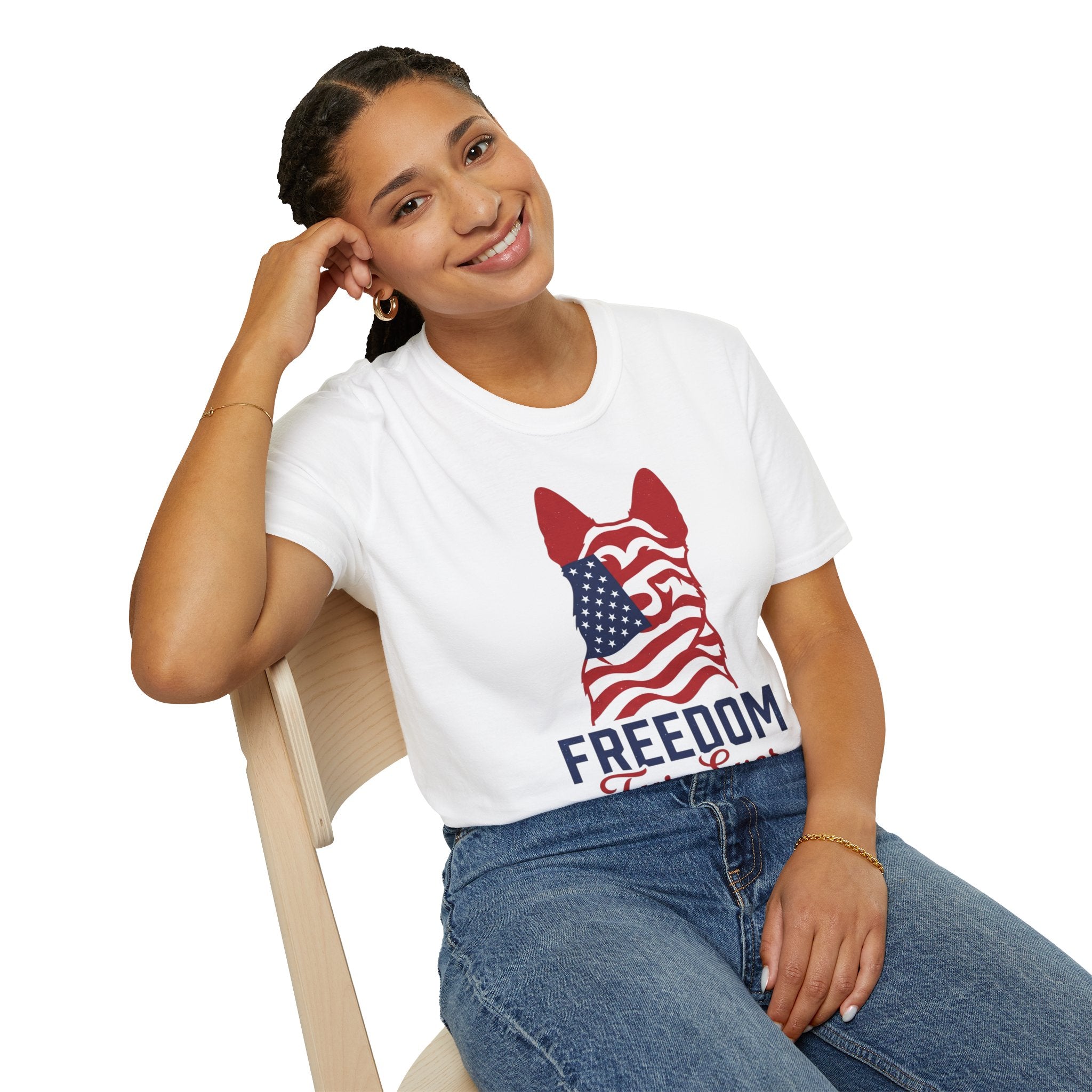 Freedom Fur-Ever Graphic T-Shirt — American Flag Dog Silhouette