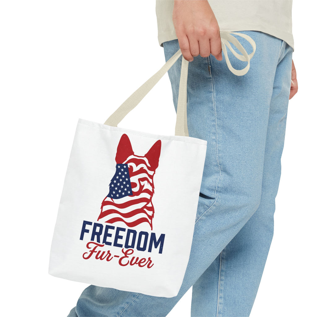 Patriotic Dog Tote — "Freedom Fur-Ever" USA Flag Canvas Bag