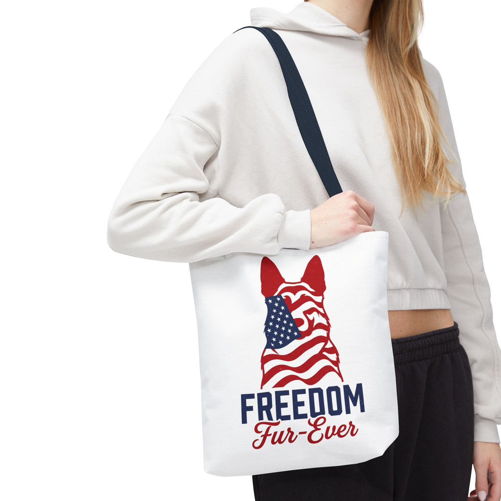 Patriotic Dog Tote — "Freedom Fur-Ever" USA Flag Canvas Bag