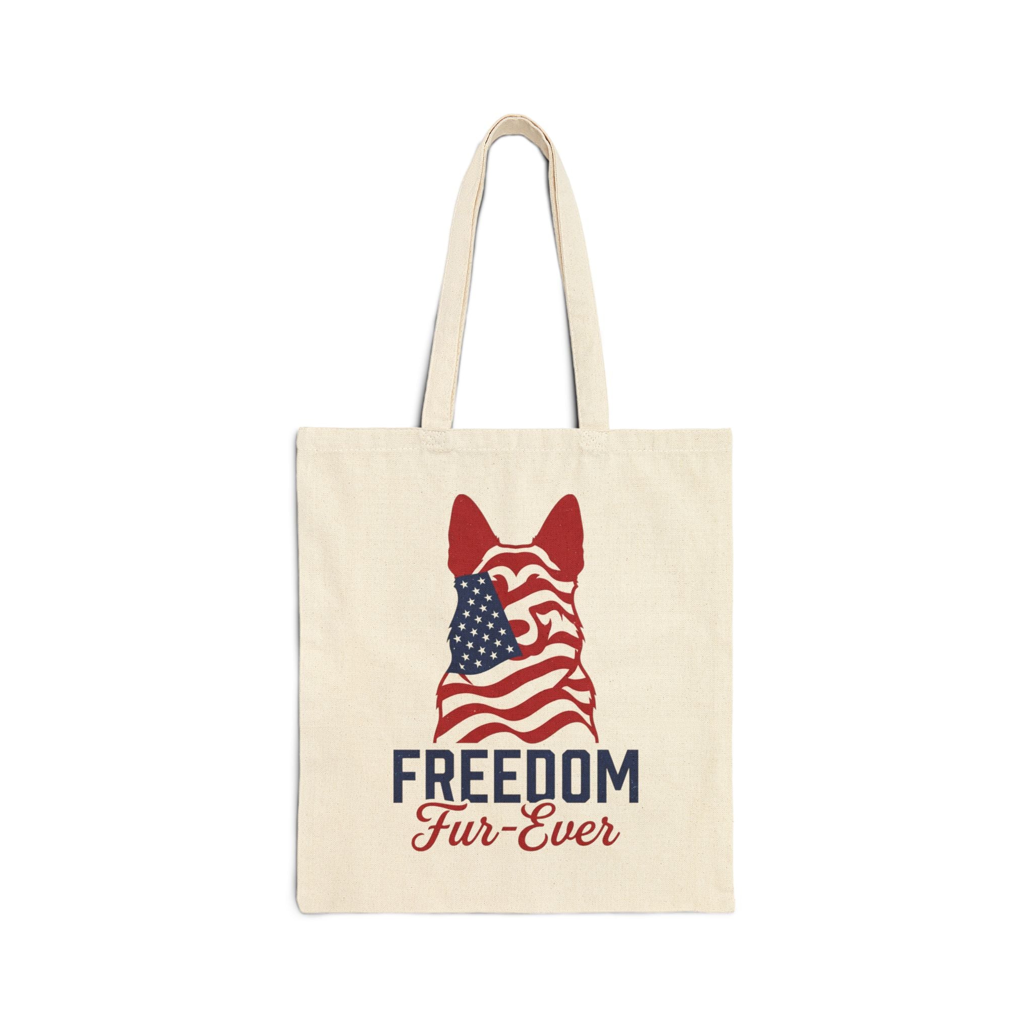 Freedom Fur-Ever Tote Bag — Patriotic American Flag Dog Canvas Tote