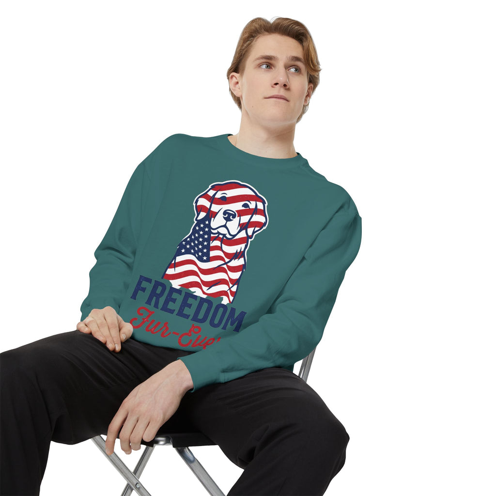 Freedom Fur-Ever Sweatshirt — Patriotic American Flag Dog Crewneck