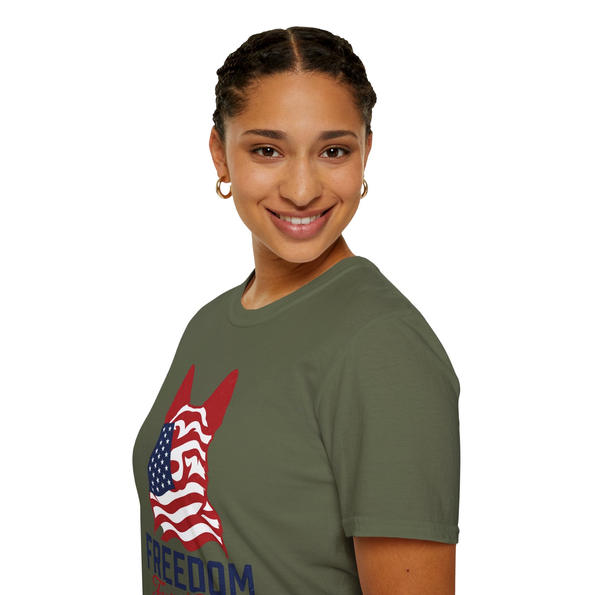 Freedom Fur-Ever Graphic T-Shirt — American Flag Dog Silhouette