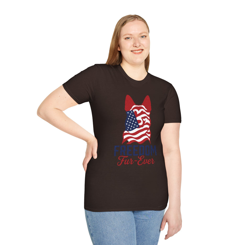 Freedom Fur-Ever Graphic T-Shirt — American Flag Dog Silhouette