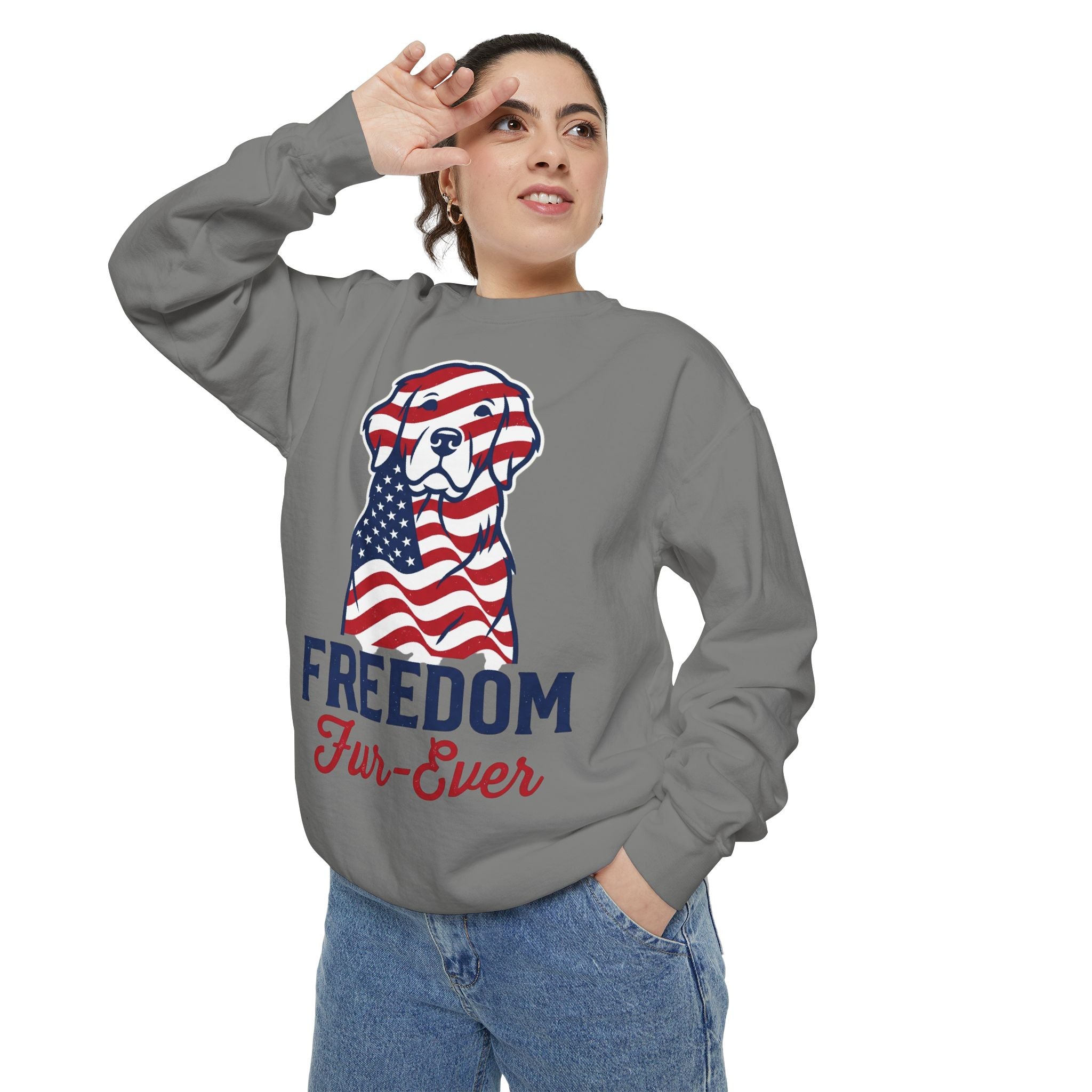Freedom Fur-Ever Sweatshirt — Patriotic American Flag Dog Crewneck