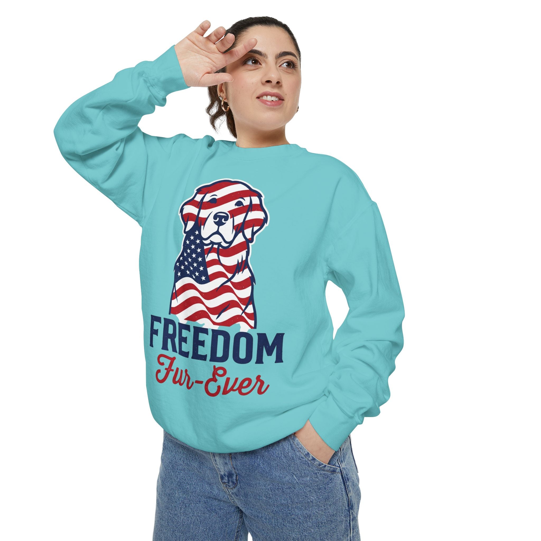 Freedom Fur-Ever Sweatshirt — Patriotic American Flag Dog Crewneck