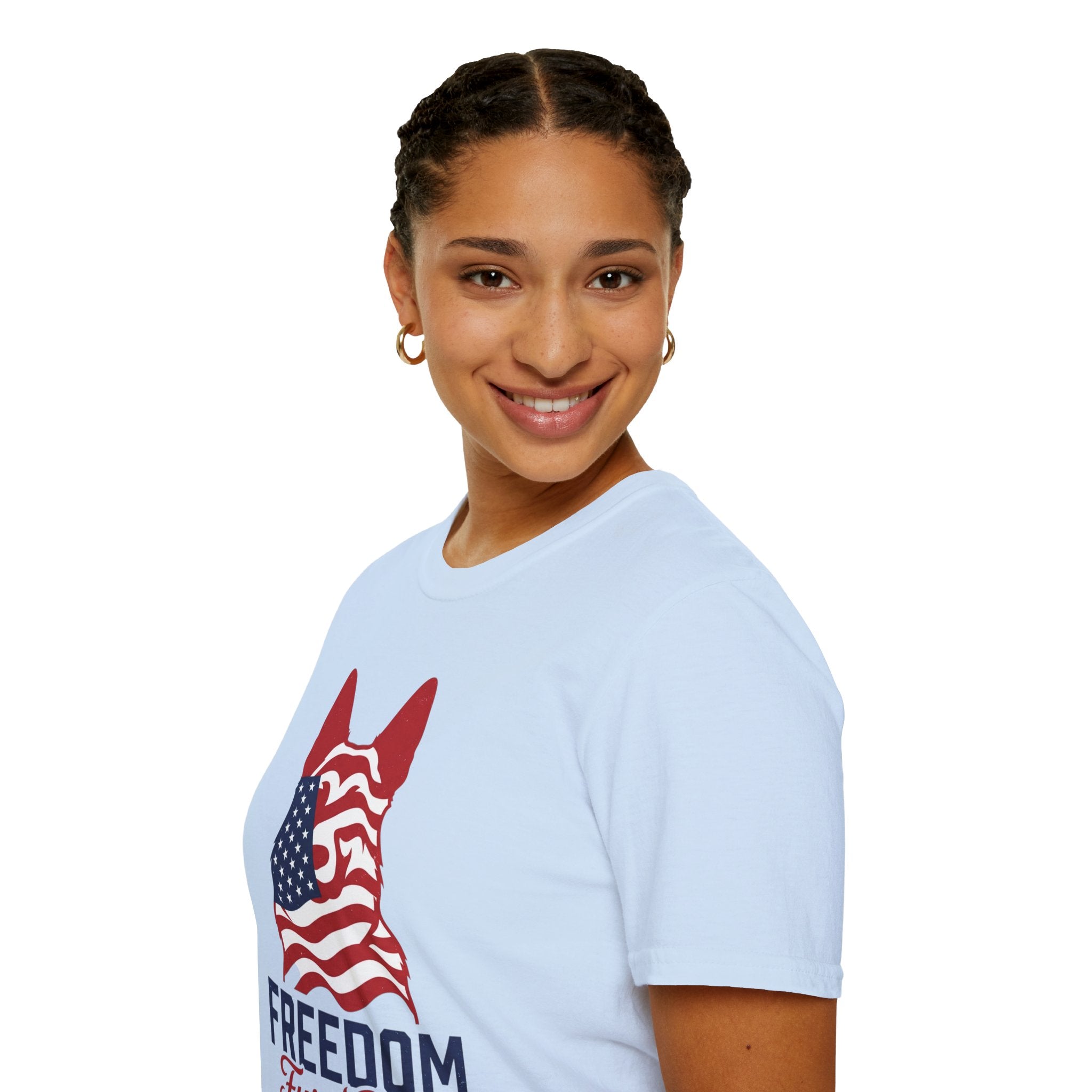 Freedom Fur-Ever Graphic T-Shirt — American Flag Dog Silhouette