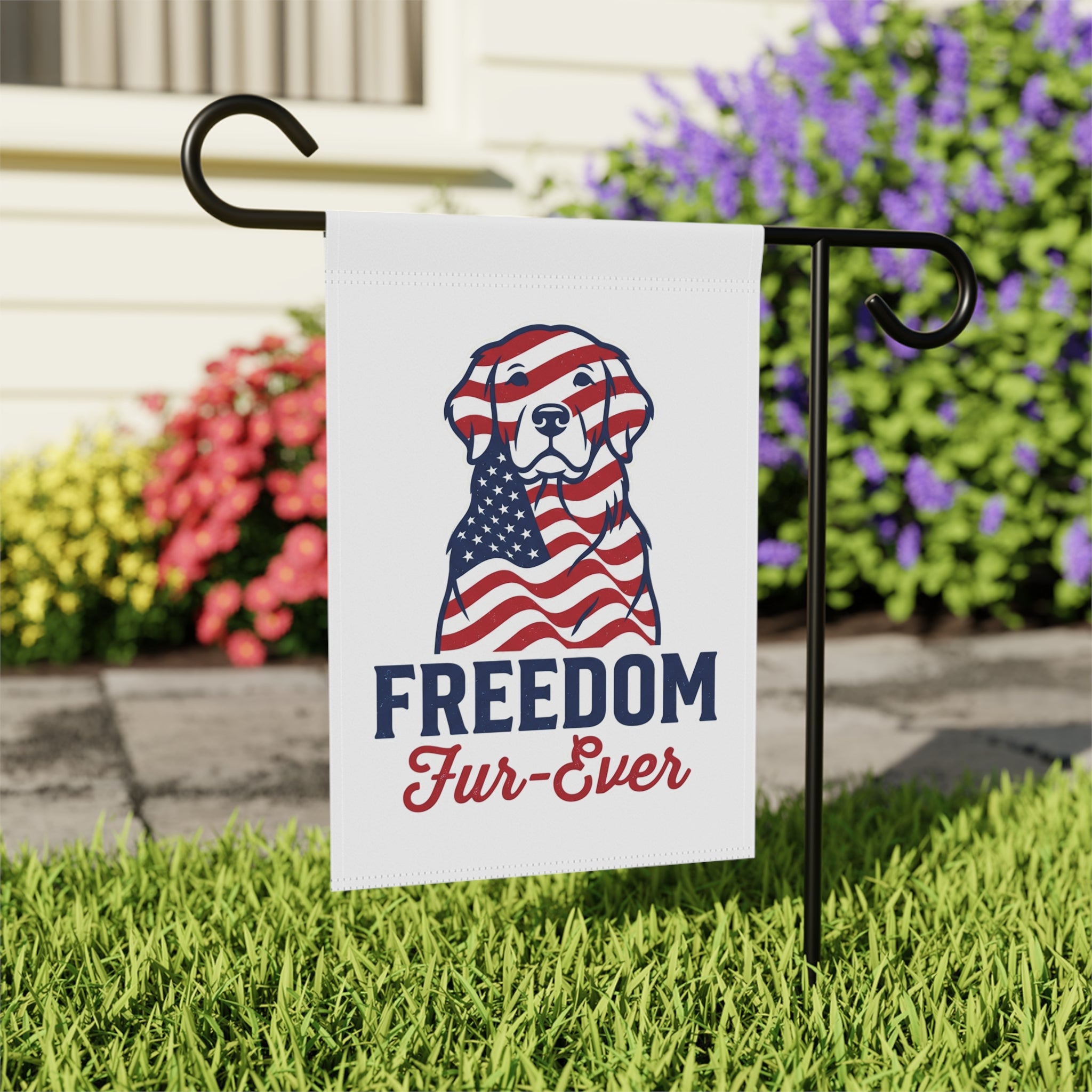 Patriotic Dog Garden Flag - "Freedom Fur-Ever" Garden Banner