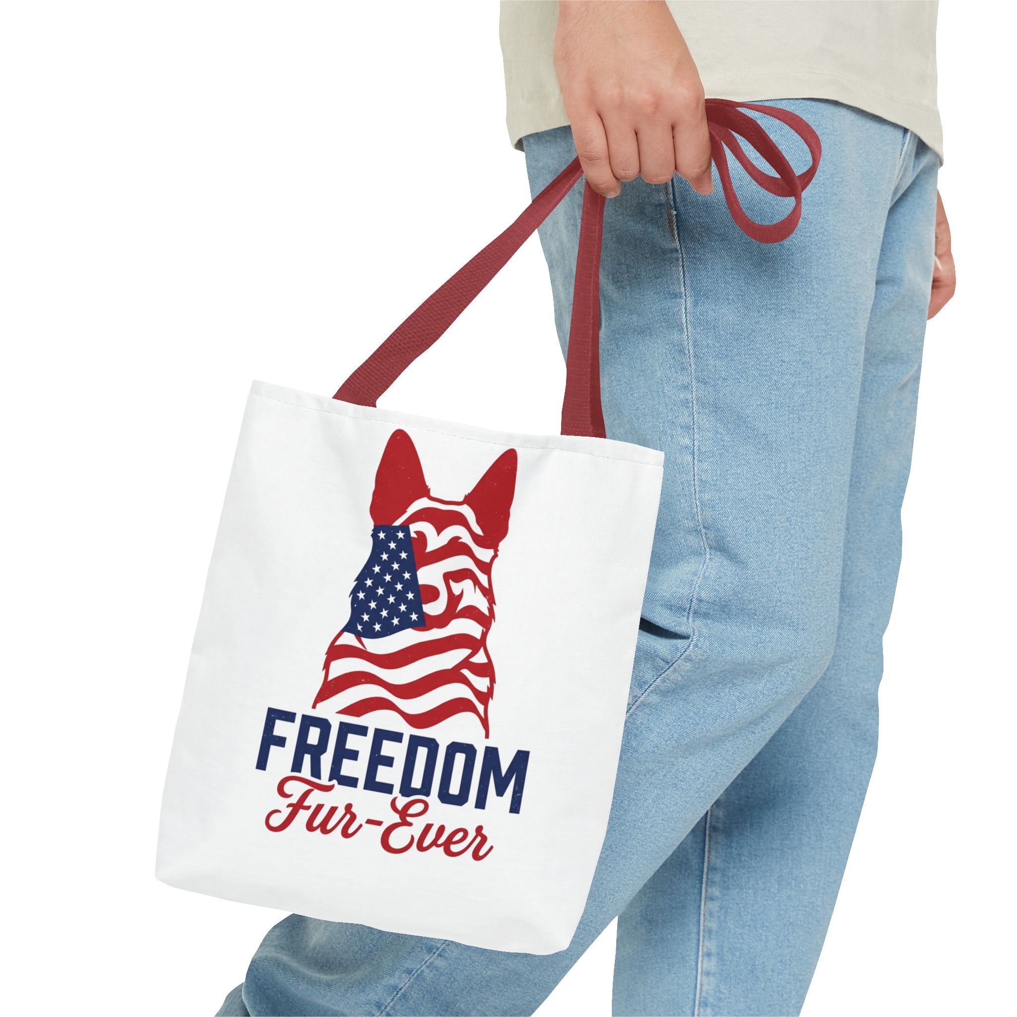 Patriotic Dog Tote — "Freedom Fur-Ever" USA Flag Canvas Bag