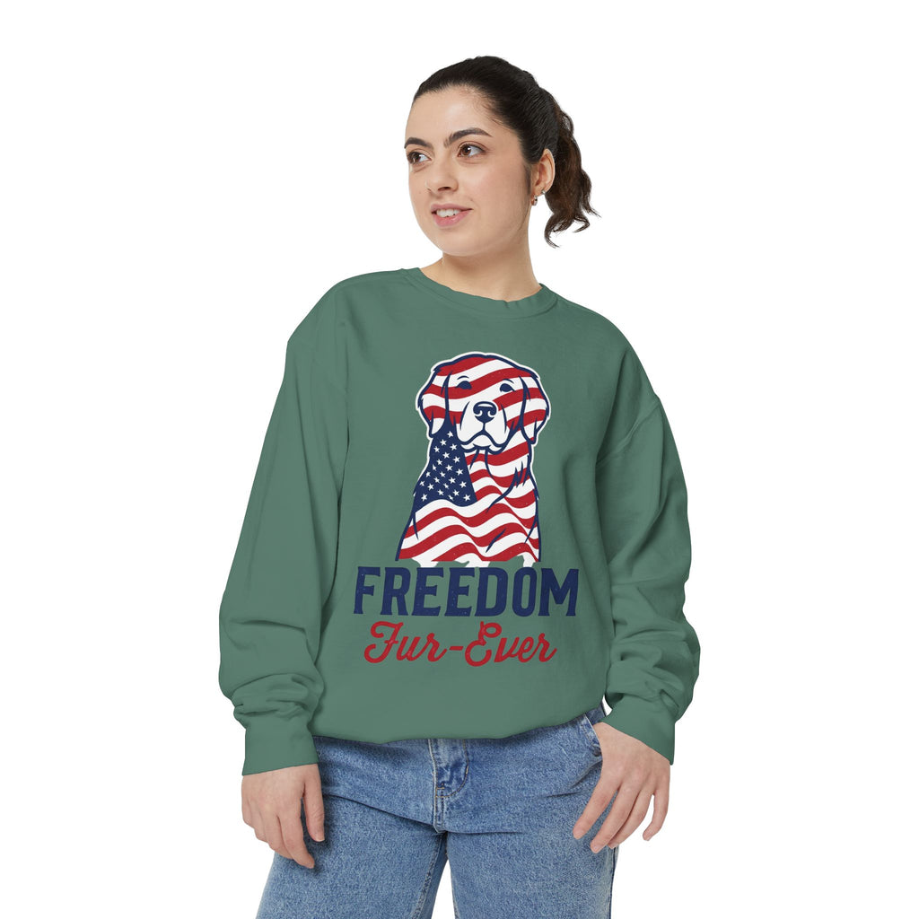 Freedom Fur-Ever Sweatshirt — Patriotic American Flag Dog Crewneck