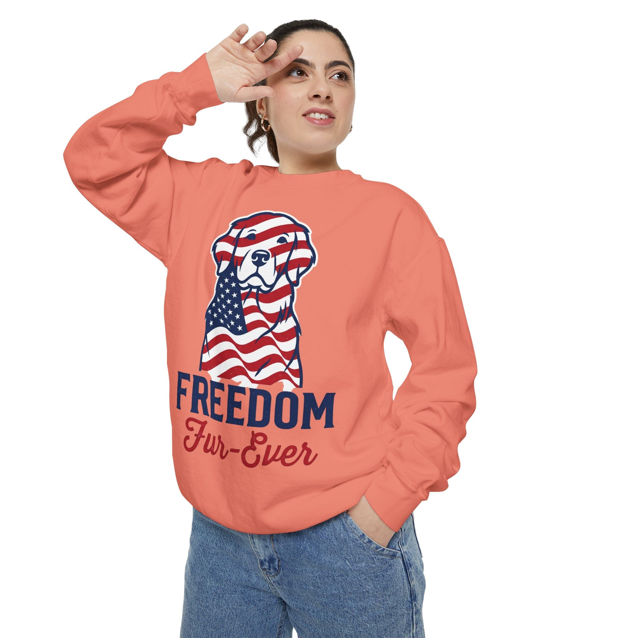 Freedom Fur-Ever Sweatshirt — Patriotic American Flag Dog Crewneck
