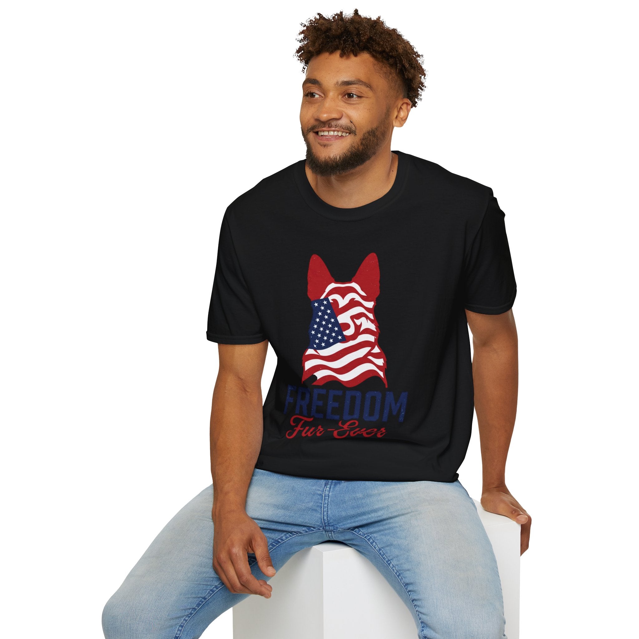 Freedom Fur-Ever Graphic T-Shirt — American Flag Dog Silhouette