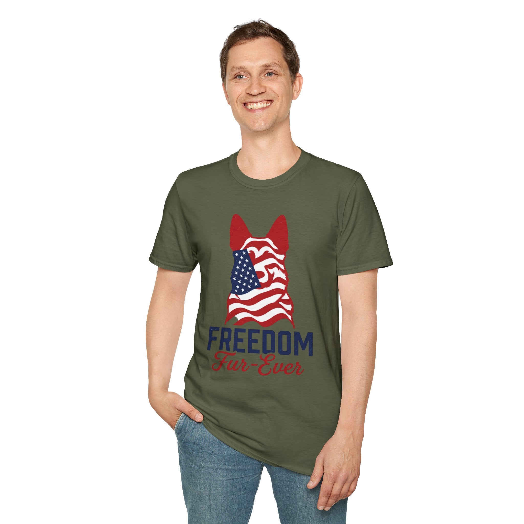 Freedom Fur-Ever Graphic T-Shirt — American Flag Dog Silhouette