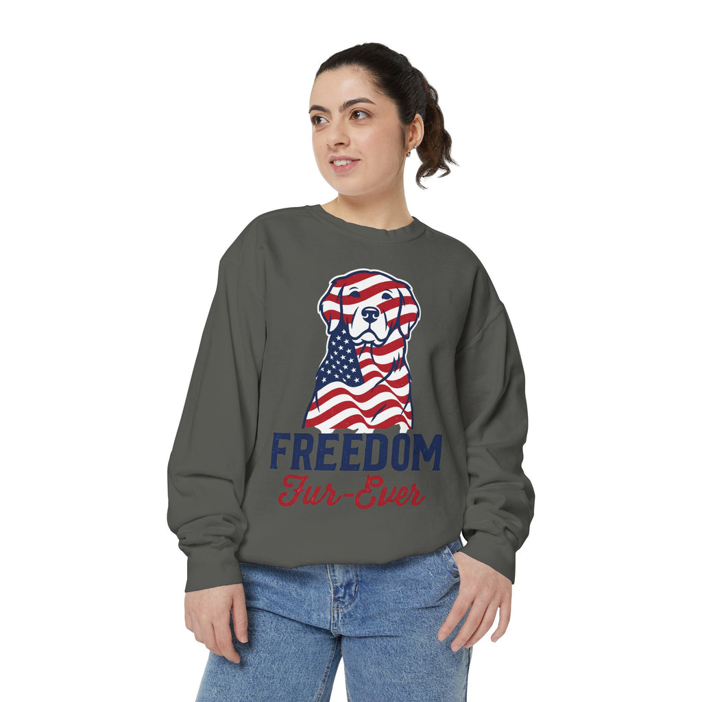Freedom Fur-Ever Sweatshirt — Patriotic American Flag Dog Crewneck