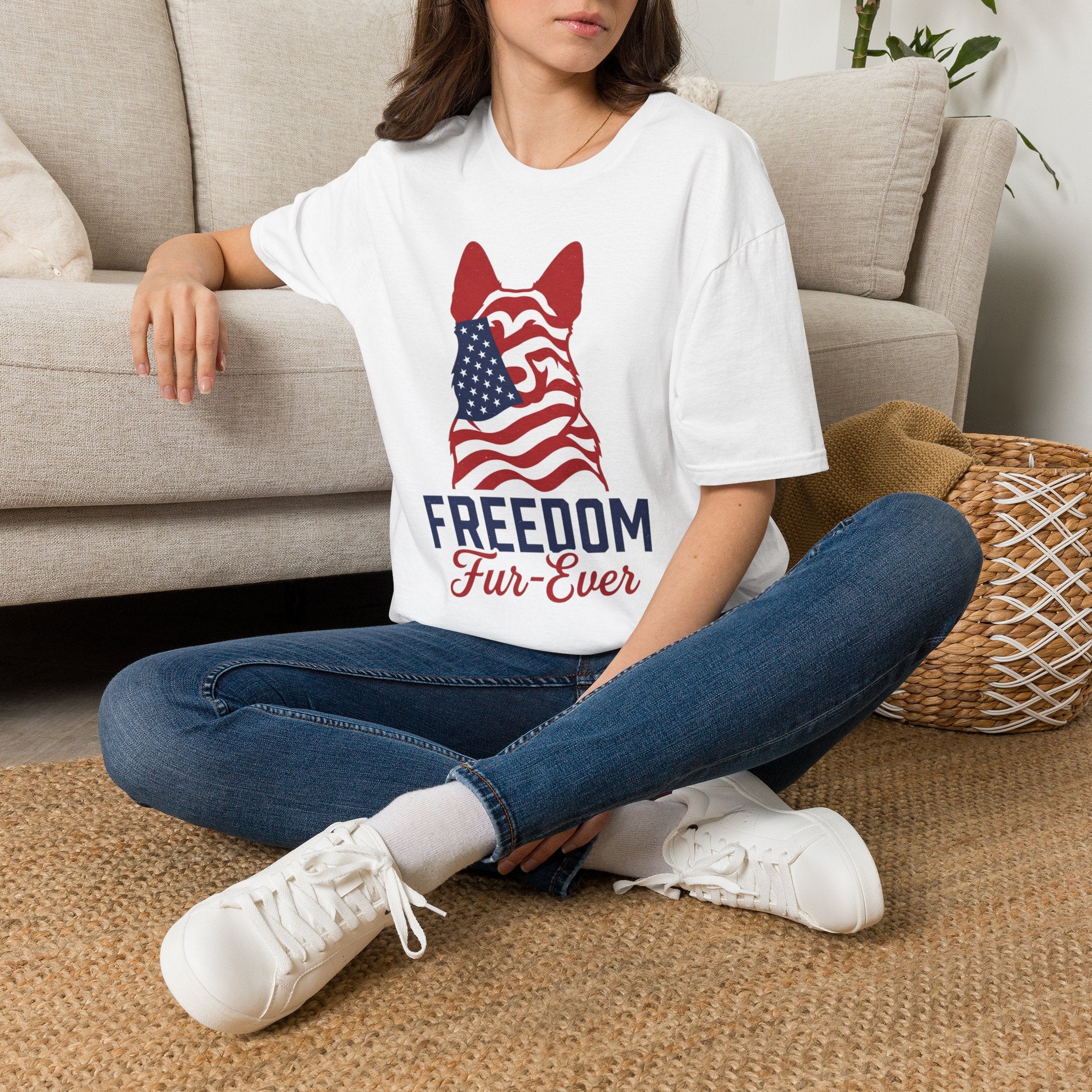 Freedom Fur-Ever Graphic T-Shirt — American Flag Dog Silhouette
