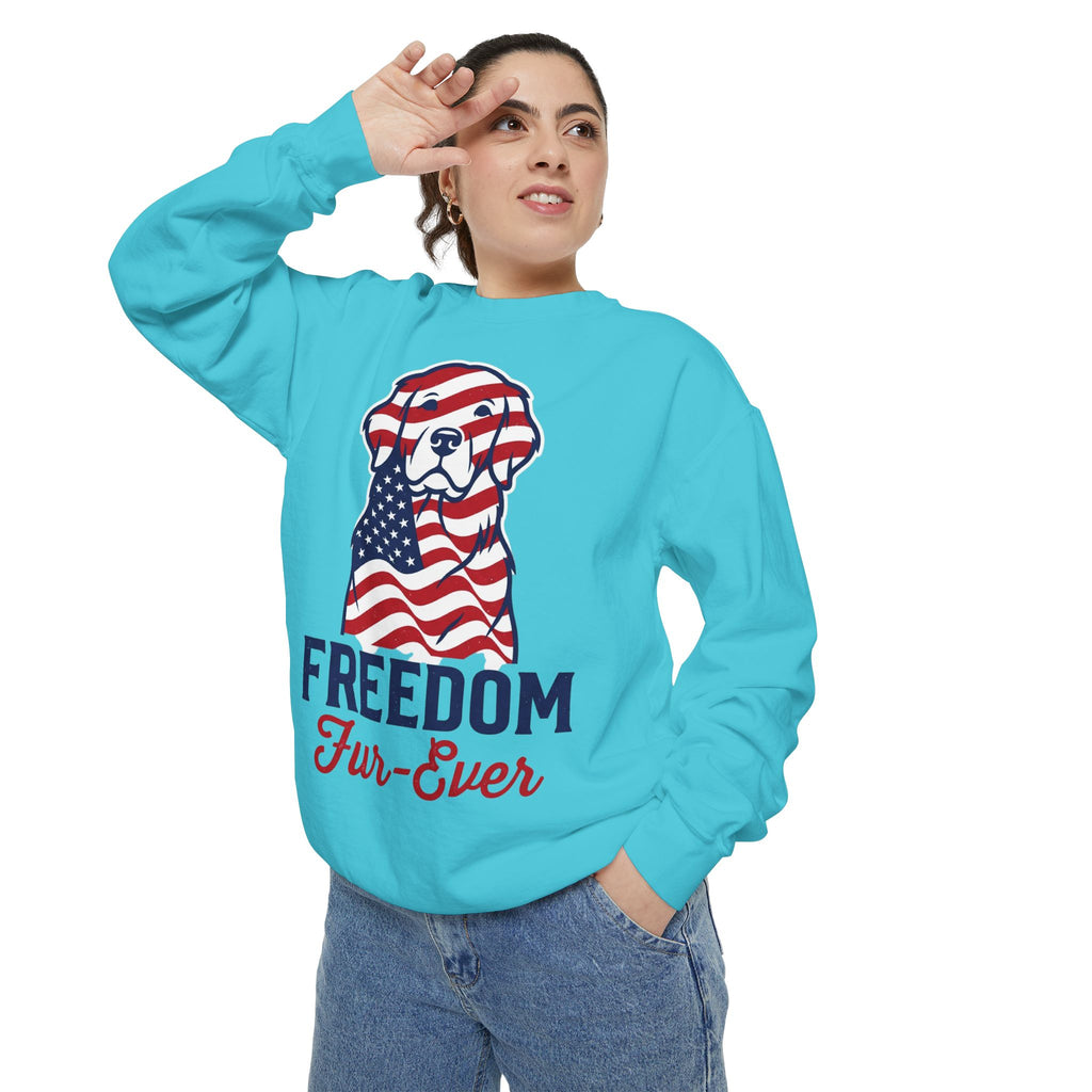 Freedom Fur-Ever Sweatshirt — Patriotic American Flag Dog Crewneck