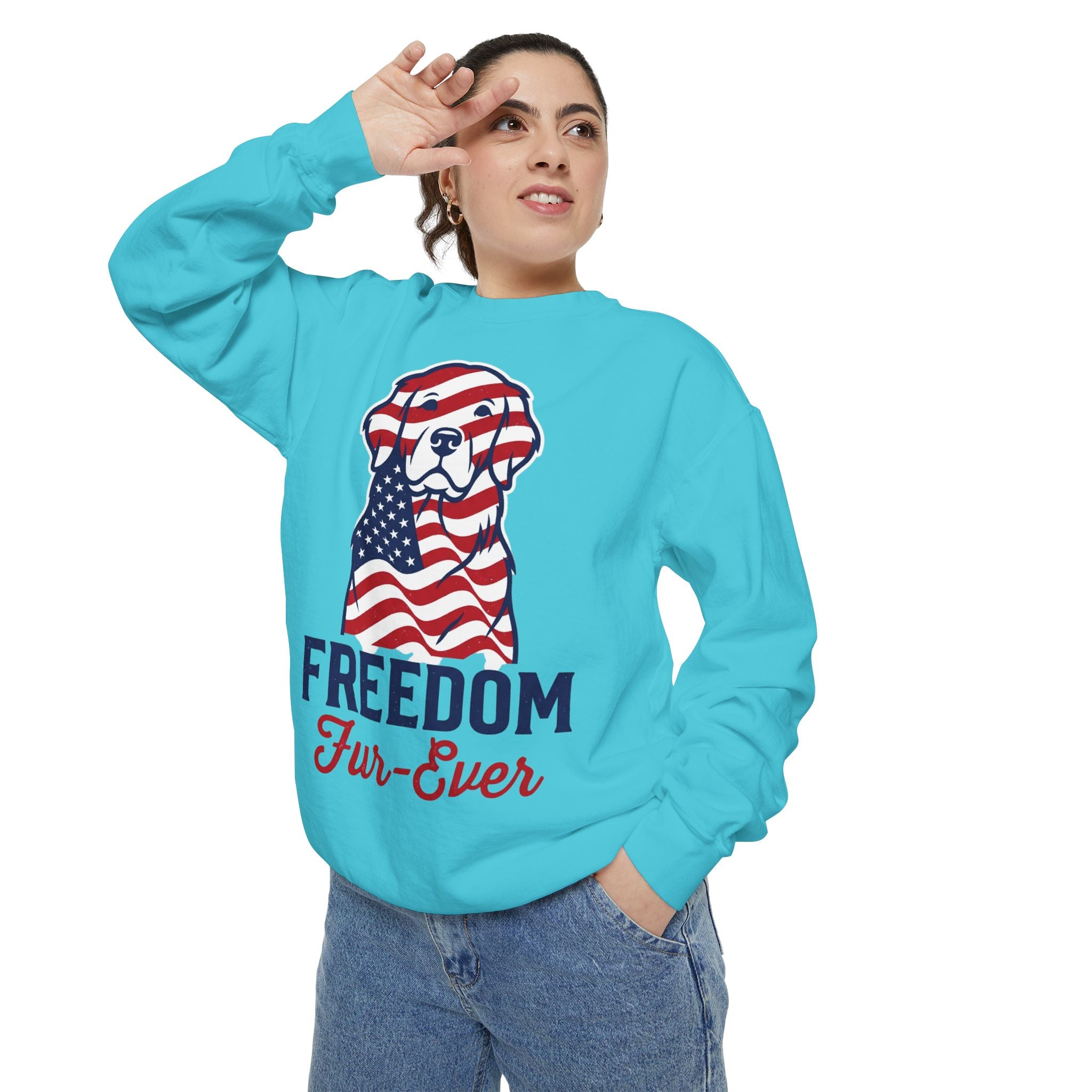 Freedom Fur-Ever Sweatshirt — Patriotic American Flag Dog Crewneck