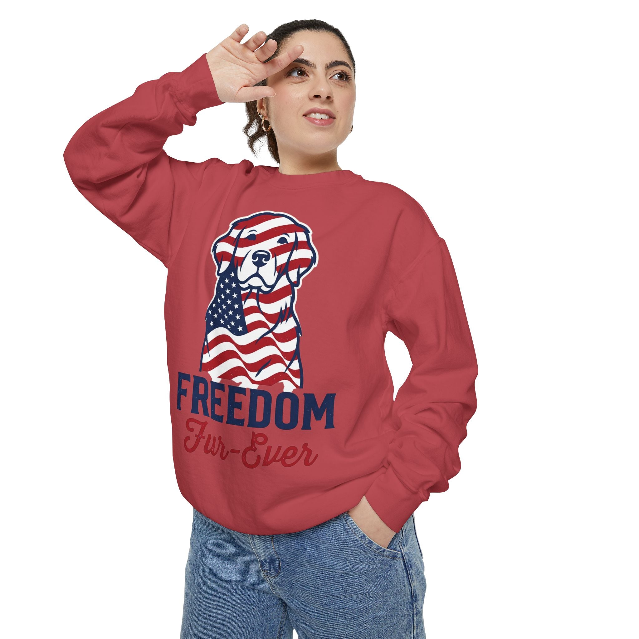 Freedom Fur-Ever Sweatshirt — Patriotic American Flag Dog Crewneck